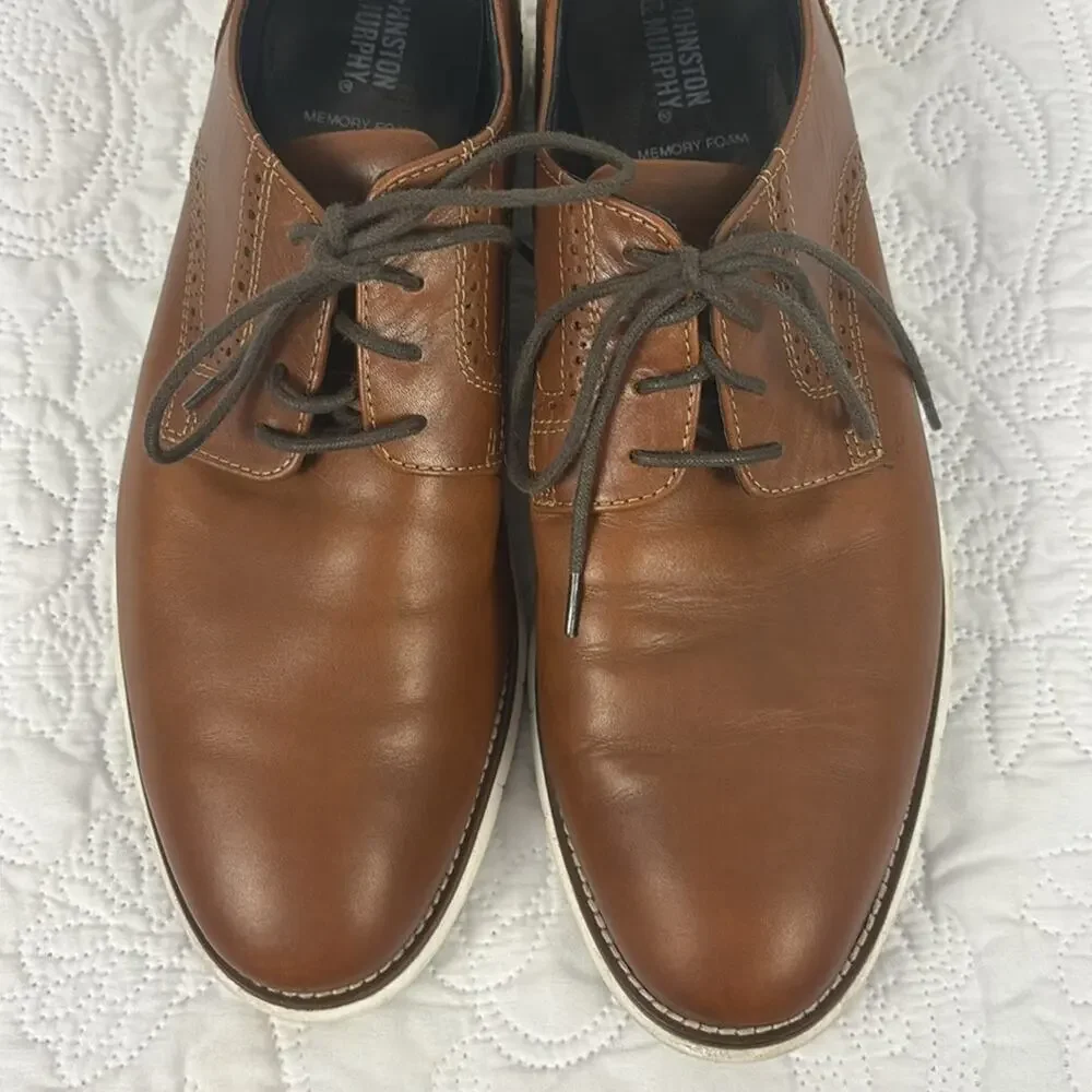 Johnston & Murphy Mens Brown Leather Oxfords Casual Dress Shoes Size 10M Lace Up